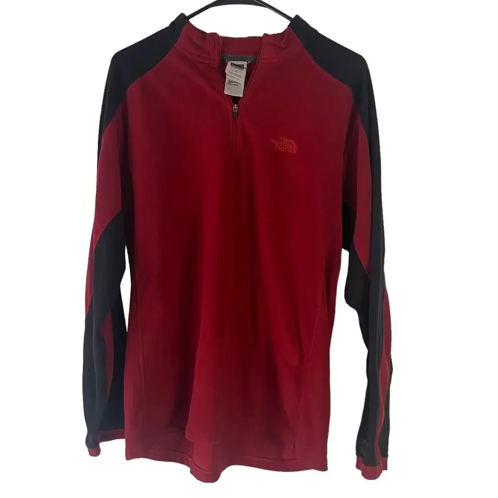 The North Face Men's Size Large Red Black 1/2 Zip Tka 100 Pullover Sweater